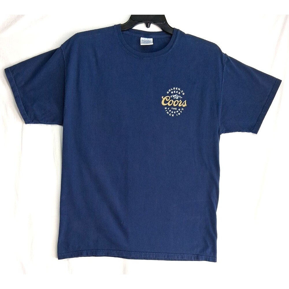 Coors  Beer Short Sleeve T-Shirt Mens Large Blue Golden Export Larger Rocky Mtn